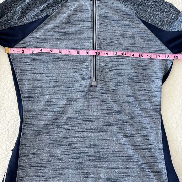 Athleta Half Zip Up Fitted Pullover Heather Blue Womens Medium Reflective Pocket - Picture 9 of 11
